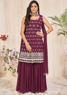 Embroidered Purple Gharara Style Suit