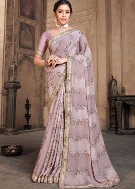 Purple Classic Style Saree In Floral Print