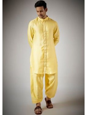 Readymade Yellow Mens Pathani Suit