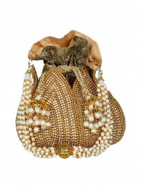 Stone Embellished Golden Art Silk Polti Bag