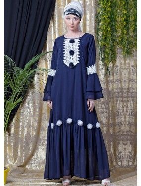 Readymade Layered Bell Sleeved Blue Abaya