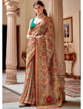 Multicolor Digital Printed Saree In Banarasi Silk