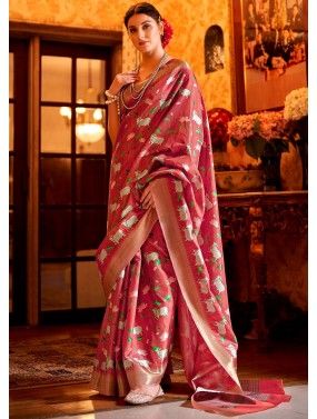 Pink Printed Saree In Art Silk