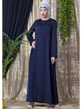 Readymade Hand Embroidered Abaya In Blue