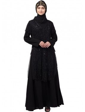Readymade Black Twin Layered Embroidered Abaya