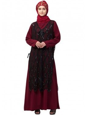 Readymade Maroon Twin Layered Embroidered Abaya