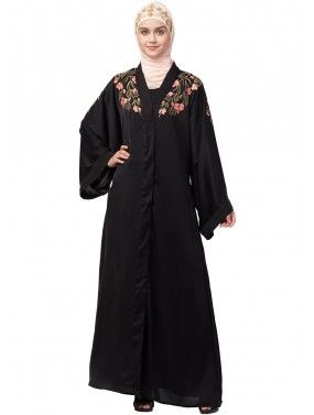 Readymade Black Resham Embroidered Abaya