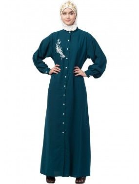 Blue Buttoned Front Readymade Abaya