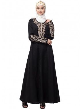 Black Embroidered Readymade Abaya With Pockets