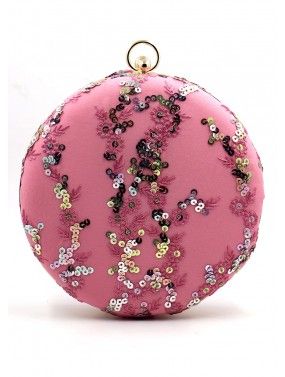 Sequins Embellished Pink Round Clutch
