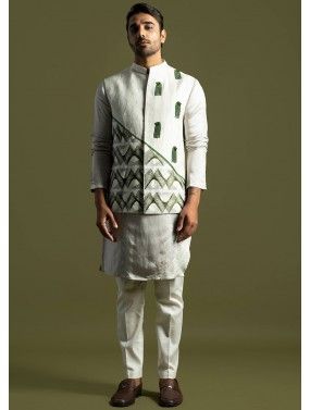 Grey Readymade Embroidered Kurta Pant & Nehru Jacket