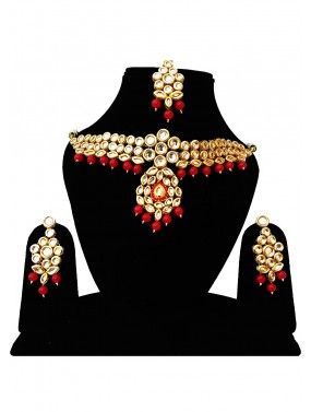 Golden Red Stone Studded Kundan Choker Set