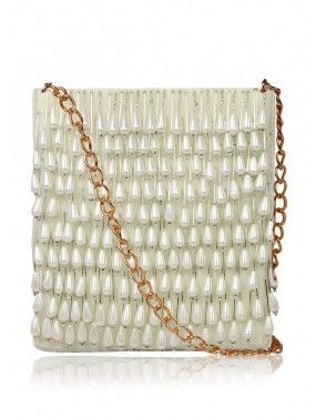 Pearls Dropping Off White Sling Bag