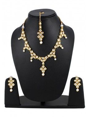 White Golden Pearl And Kundan Necklace Set