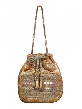 Golden Thread Embroidered Potli Bag