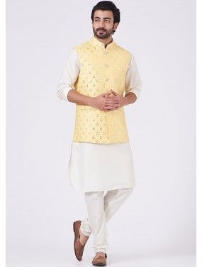 White Kurta Pajama & Embroidered Nehru Jacket