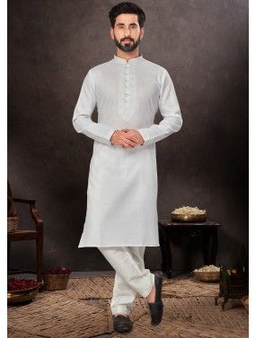 Off White Readymade Mens Cotton Kurta Pajama In Plain