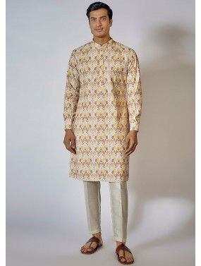 Multicolor Embroidered Readymade Mens Cotton Kurta Pajama