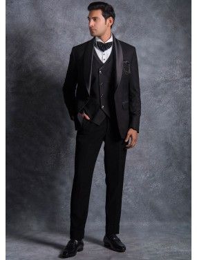 Black Readymade Tuxedo Suit For Men