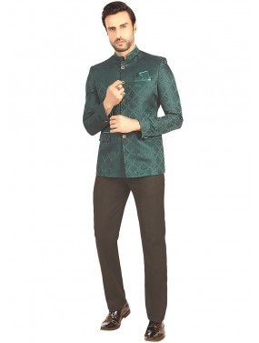 Green Woven Bandhgala Jodhpuri Suit