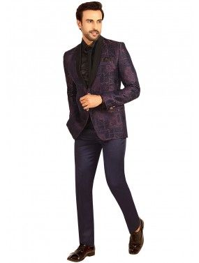 Purple Woven Tuxedo Suit