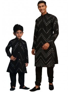 Black Embroidered Father & Son Kurta Pajama