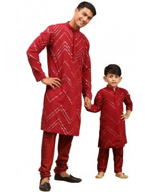 Red Embroidered Father & Son Kurta Pajama