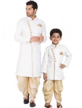 Father & Son White Indo Western Sherwani With Dhoti