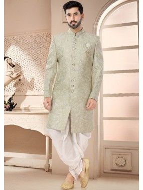 Pastel Green Readymade Indowestern Dhoti & Sherwani Suit
