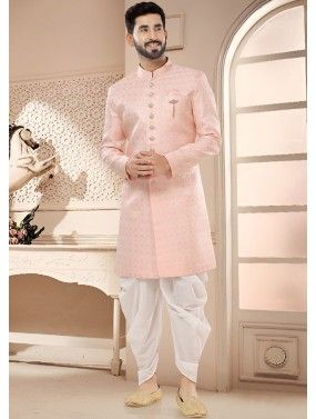 Pastel Pink Readymade Indowestern Dhoti & Sherwani Suit