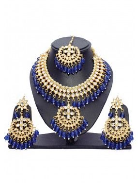 Golden and Blue Kundan Necklace Set