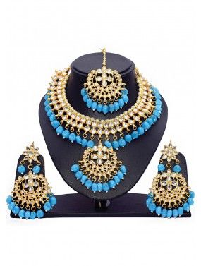 Blue and Golden Kundan Necklace Set
