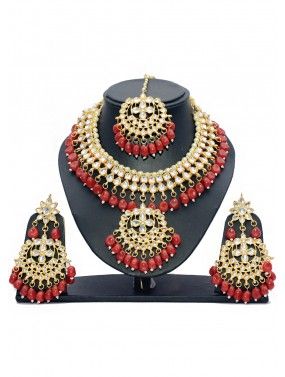 Golden and Red Kundan Necklace Set