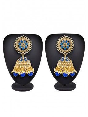 Golden And Blue Stone Studded Jhumkas