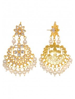 Golden White Kundan Chandbalis Style Earinngs
