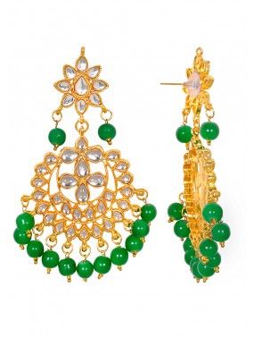 Golden Green Kundan Chandbalis Style Earinngs