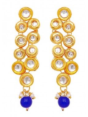 Golden Blue Kundan Stone Studded Earinngs