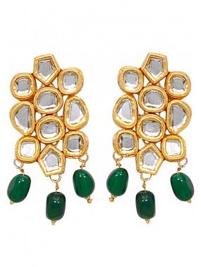 Golden Green Kundan Stone Studded Earinngs