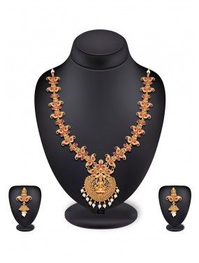 Pink Stone Studded Traditional Necklace Set 