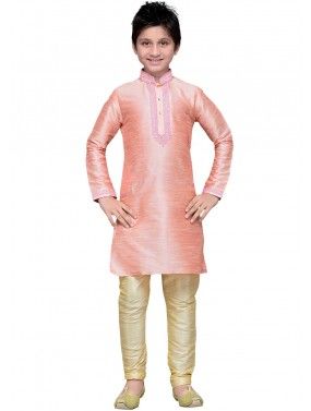 Readymade Pink Art Silk Kids Kurta Pajama