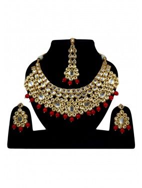 Golden and Red Stone Studded Bridal Necklace