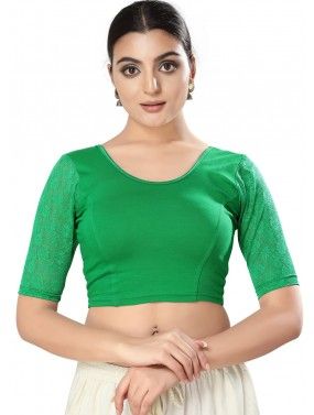 Green Color Cotton Saree Blouse 
