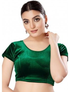 Green Color Velvet Saree Blouse 