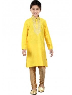 Readymade Yellow Art Silk Kids Kurta Pajama