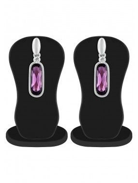 Stone Studded Silver and Purple Earrings