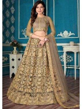 Sequins Embroidered Brown Lehenga Choli In Net