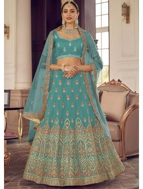 Turquoise Stone Embellished Lehenga Choli For Bridesmaid
