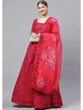 Red Sequined Lehenga Choli In Art Silk