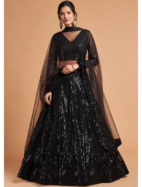 Black Sequins Embellished Lehenga Choli & Dupatta