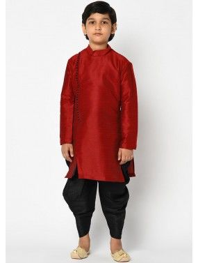 Maroon Kidswear Readymade Dhoti Kurta In Silk